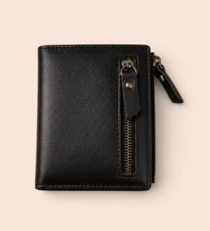 Portefeuille Compact Zippé en Cuir